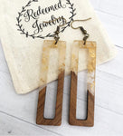 Gold Flecked Resin and Wood Rectangle Earrings