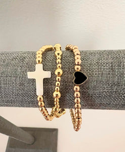 Ivory Cross Black Heart Gold Bracelet Stack