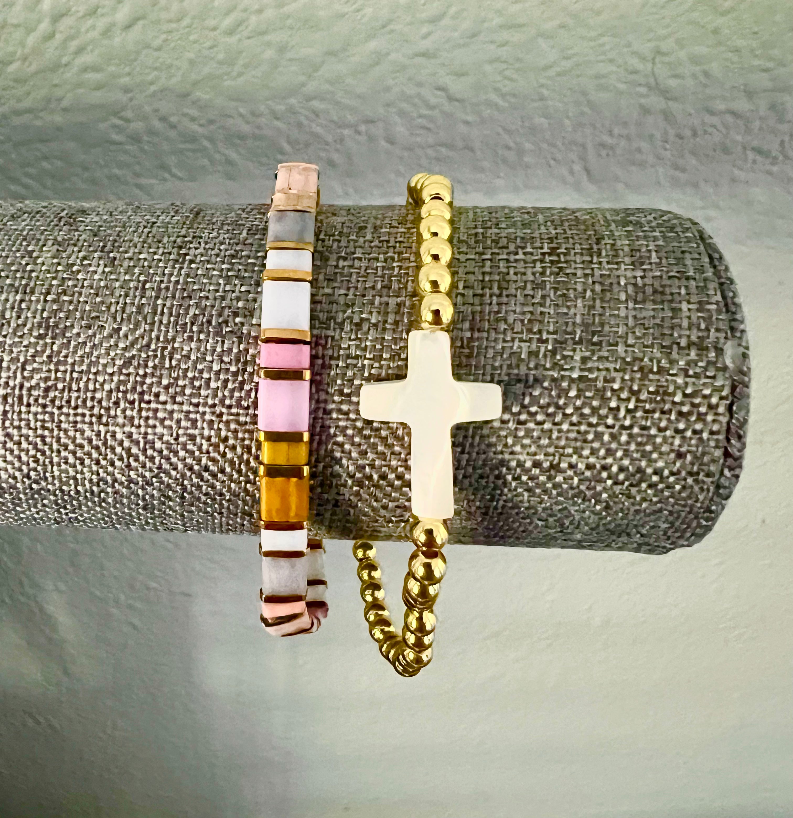 Ivory Cross Gold and MultiColor Bracelet Stack