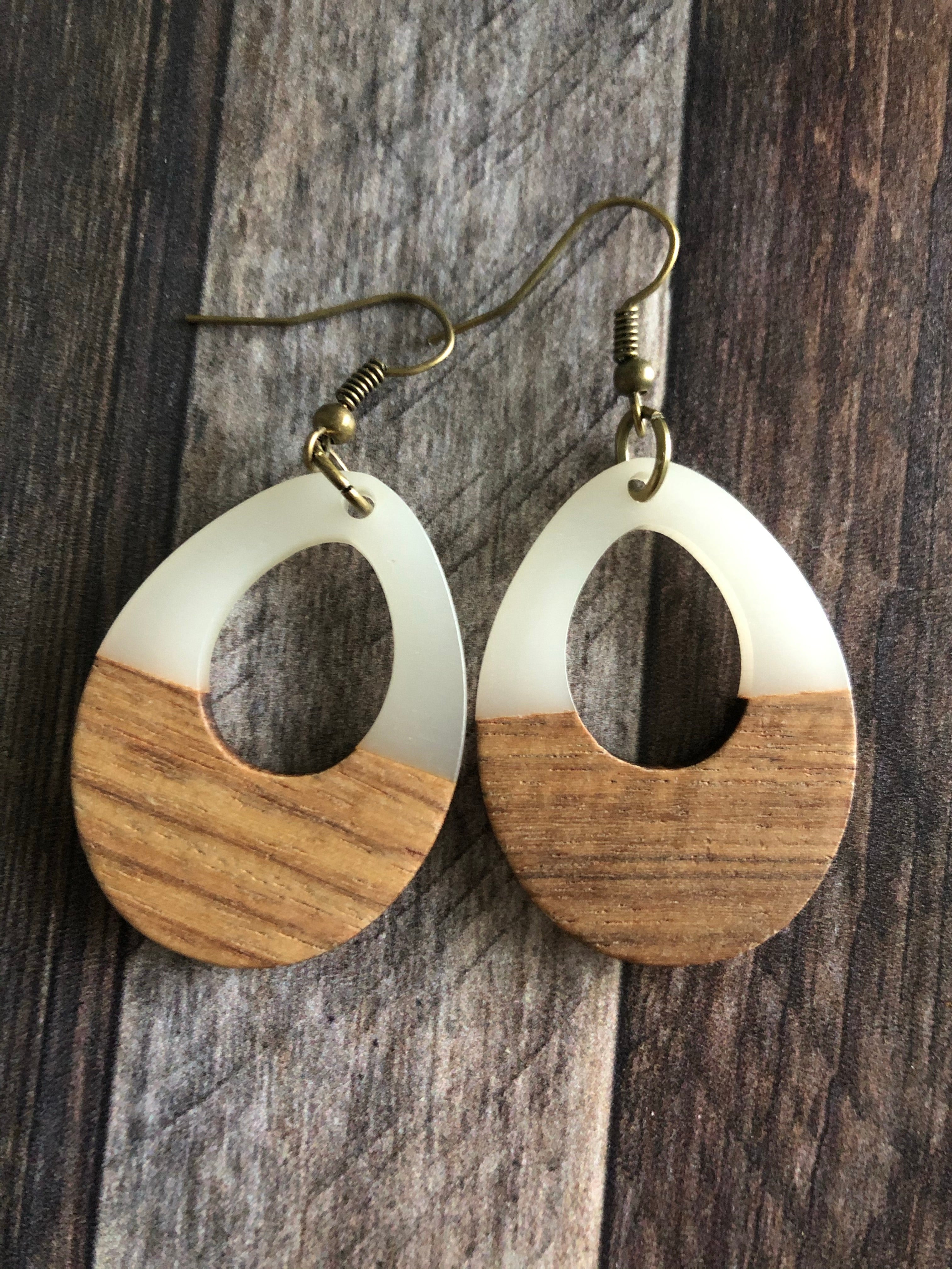 Resin and Wood Teardrop Earrings