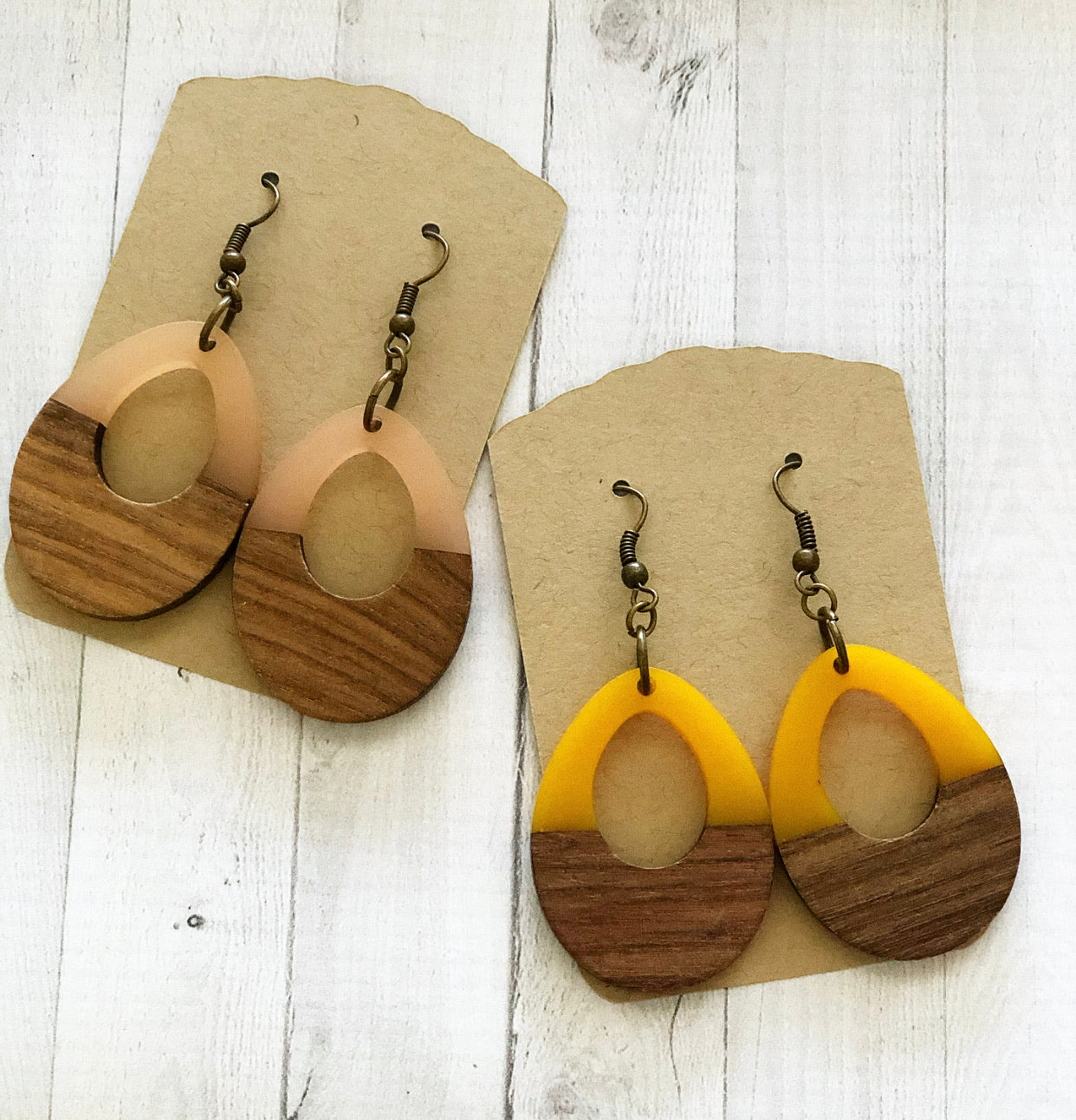 Resin and Wood Teardrop Earrings